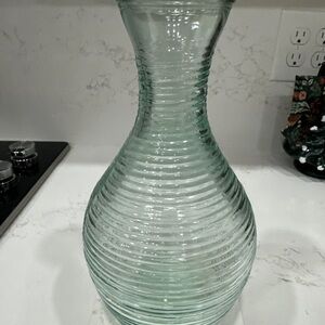 Vintage Glass Vase Beehive Texture Green Tint Made In Italy 9.5"